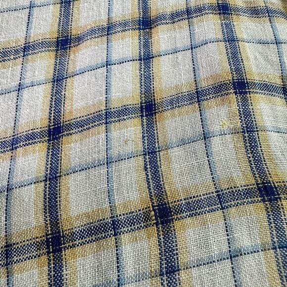 Orvis Men's Large 100% Linen White Blue Yellow Plaid S/S Button Up Shirt Summer - Picture 6 of 7